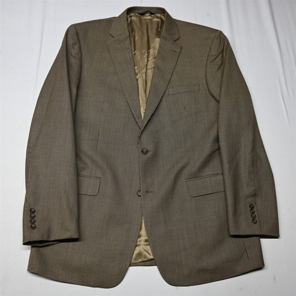 Jos A Bank 46 X-Long Brown Houndstooth 100% Wool Blazer Jacket‎ Sport Coat